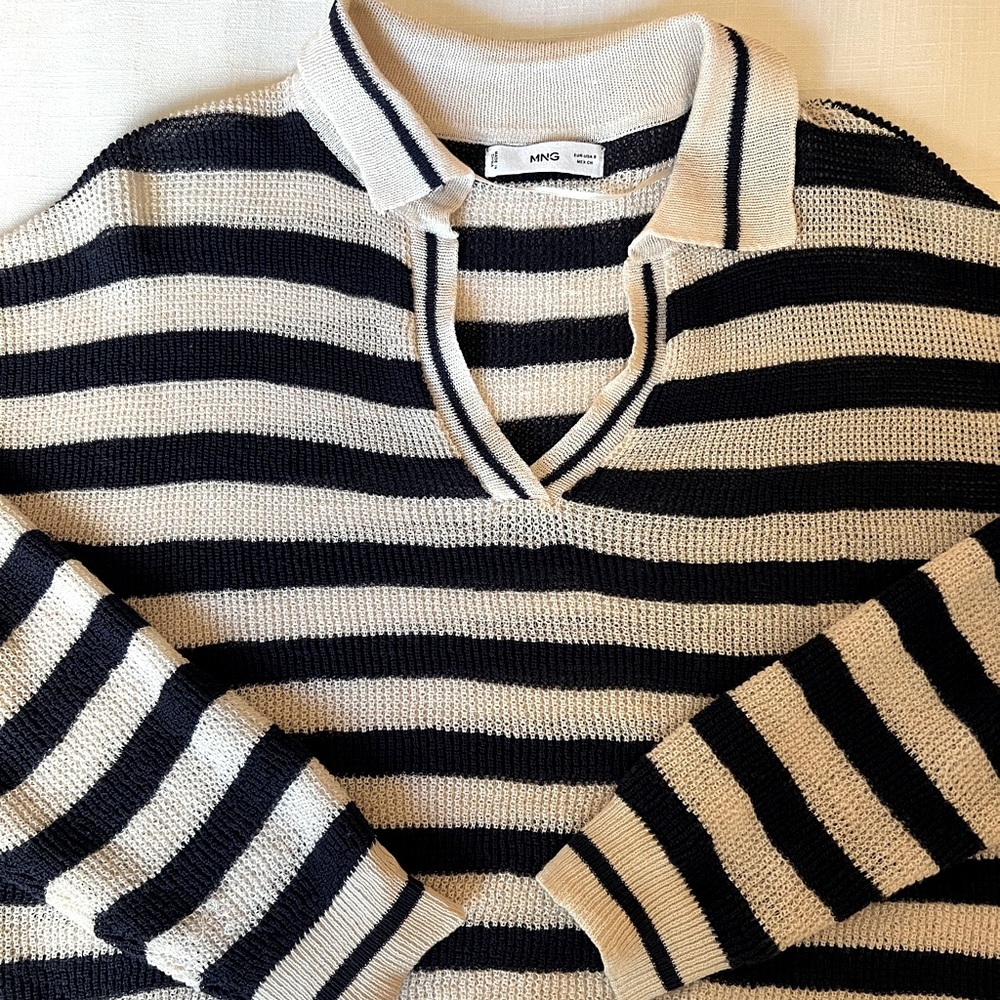 Mango Knit Polo Striped Sweater Size Small